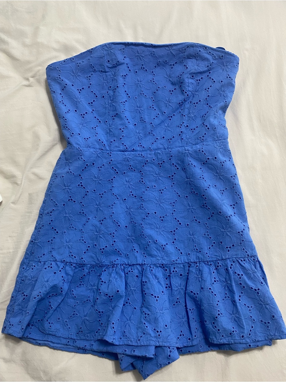 Altar'd State Girls Strapless Eyelet Romper Dress in Bright Blue